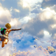 A screenshot of Link skydiving from in the Legend of Zelda Breath of the Wild sequel trailer.